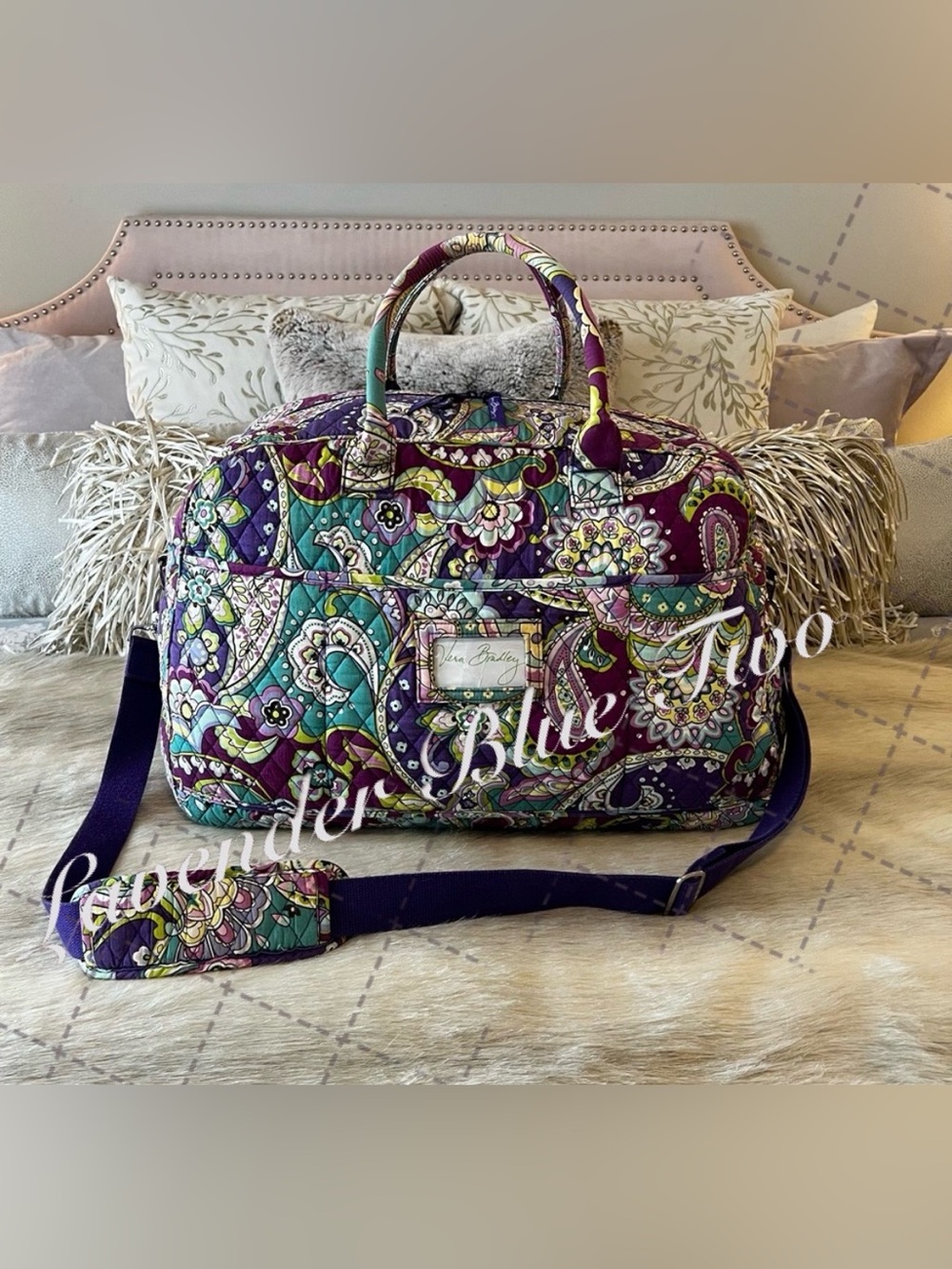 VERA BRADLEY Heather 2013 Grand Travelers Bag Purple Green Paisley Bandolier Y2K - Picture 7 of 15